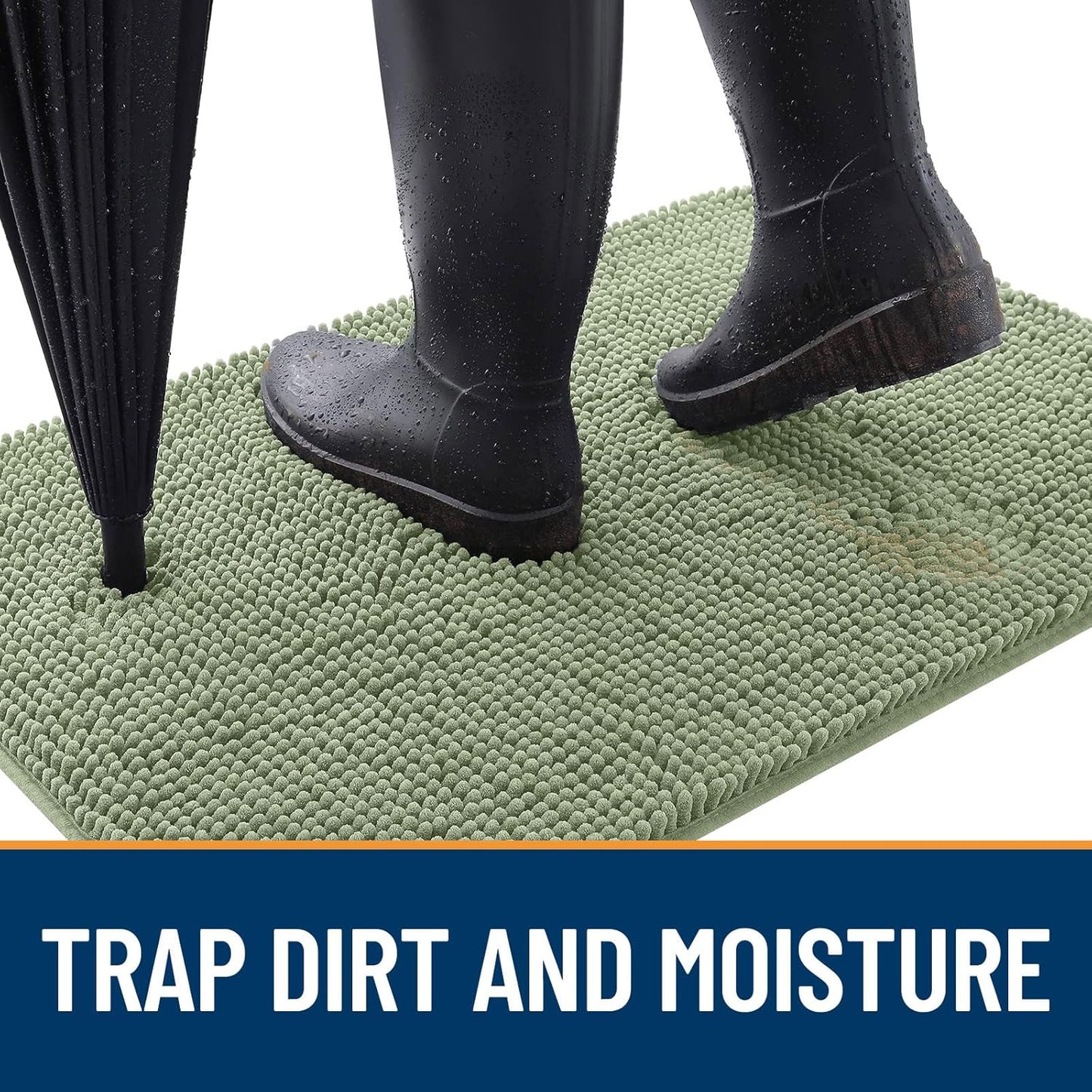 OLANLY Dog Door Mat for Muddy Paws 44x24, Absorbs Moisture and Dirt, Absorbent Non-Slip Washable Doormat, Quick Dry Chenille Mud Mat for Dogs, Entry Indoor Entryway Carpet for Inside Floor, Sage Green