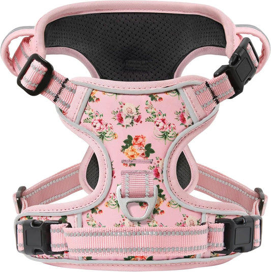 Timos No Pull Dog Harness, Release at Neck Reflective 3 Snap Buckles Adjustable No Choke Pet Vest with Front & Back 2 Leash Clips, Soft Padded Control Training Handle for Small Medium Large Dogs