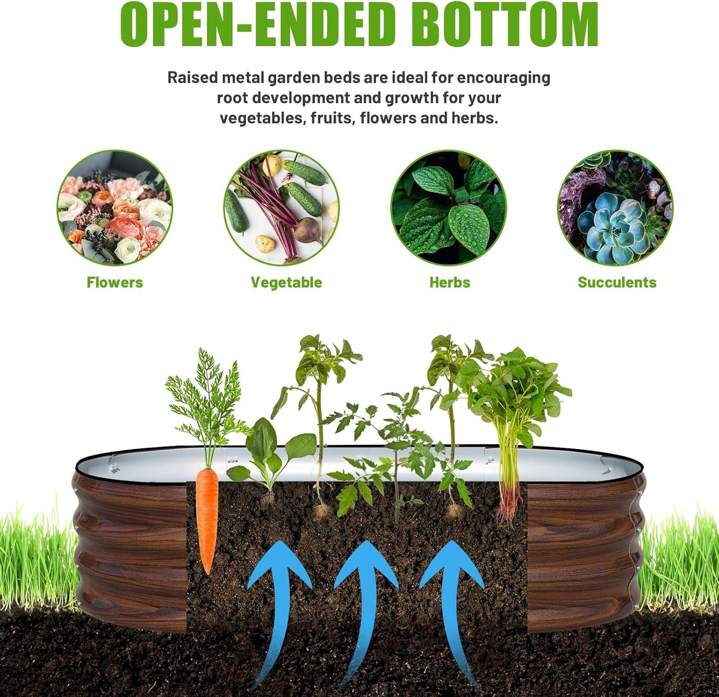 SnugNiture Galvanized Raised Garden Bed Outdoor, 2 Pcs 4x2x1ft Oval Metal Planter Box for Planting Plants Vegetables, Brown