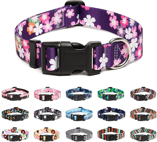 Mercano Adjustable Dog Collar - Special Design Patterns, Soft Nylon Comfortable Sturdy Pet Collar for Small Medium Large Dogs (S, Floral Pink)