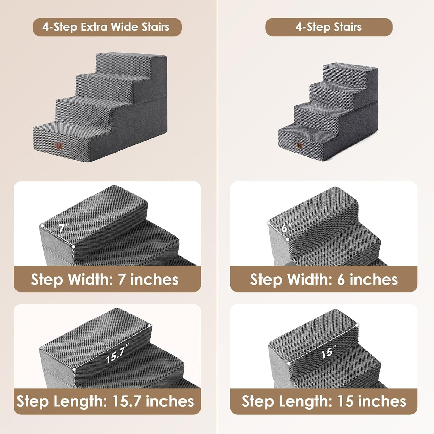 EHEYCIGA Dog Stairs for Bed 20" H, 4-Step Extra Wide Dog Steps for High Bed, Pet Steps for Small Dogs and Cats, Non-Slip Balanced Pet Ramp Indoor, Grey