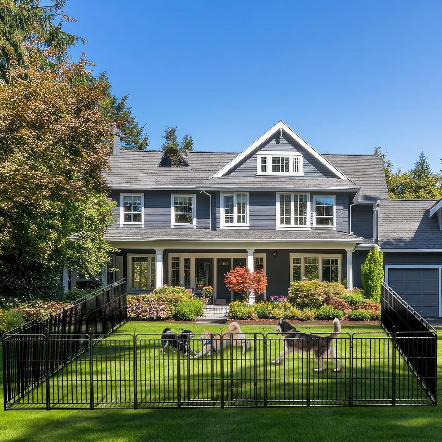 Dog Playpen Outdoor 32 Panels Heavy Duty Dog Fence 47" Height with Thick Pipe Anti-Rust with Doors Portable for RV Camping Yard, Total 71FT, 406 Sq.ft, Snowy Black