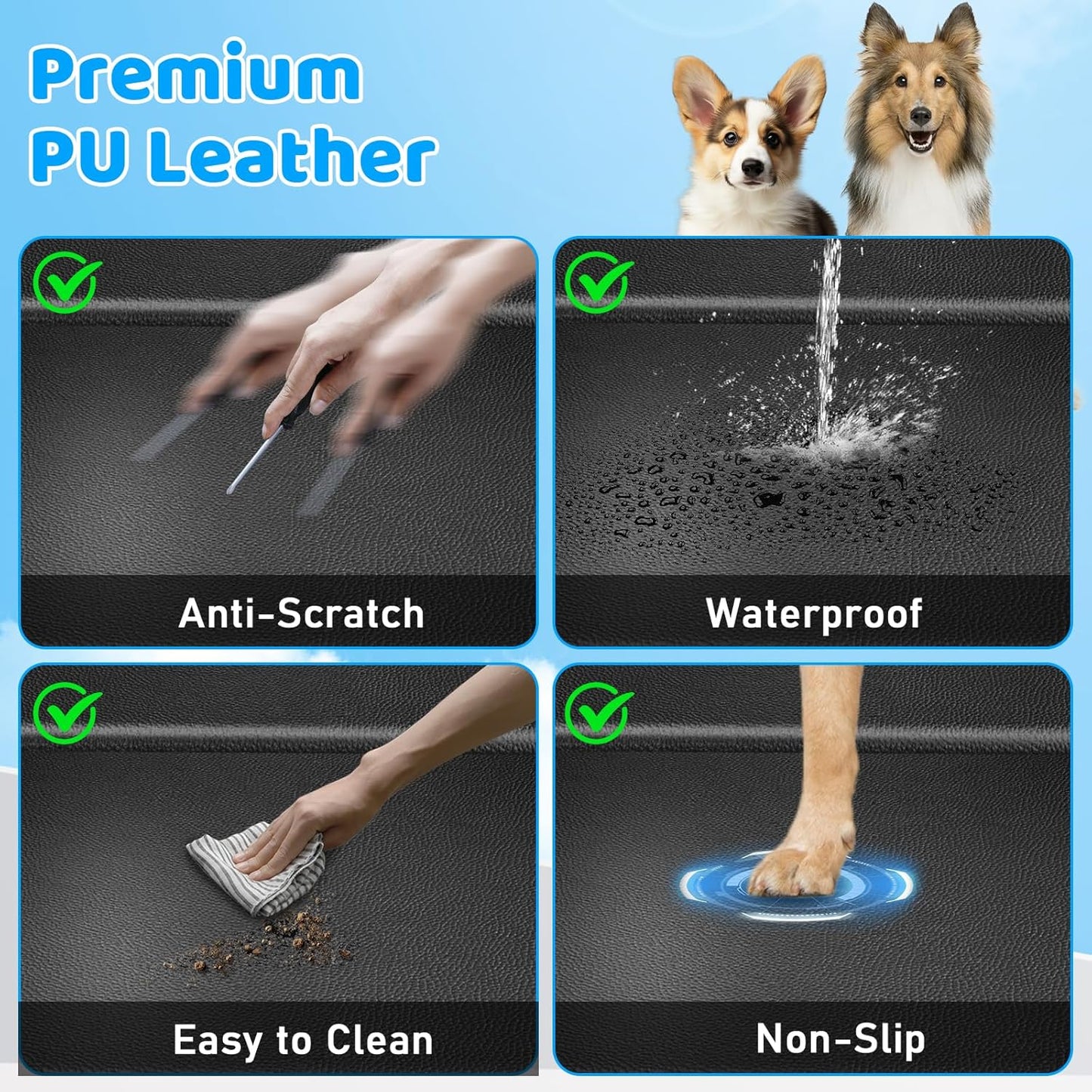 URPOWER PU Leather Back Seat Extender for Dogs – Hard Bottom Dog Car Seat Cover Holds 400 lbs, Anti-Scratch & Waterproof Dog Hammock for Cars, SUVs & Small Trucks, Dogs Car Bed Pet Backseat Protector