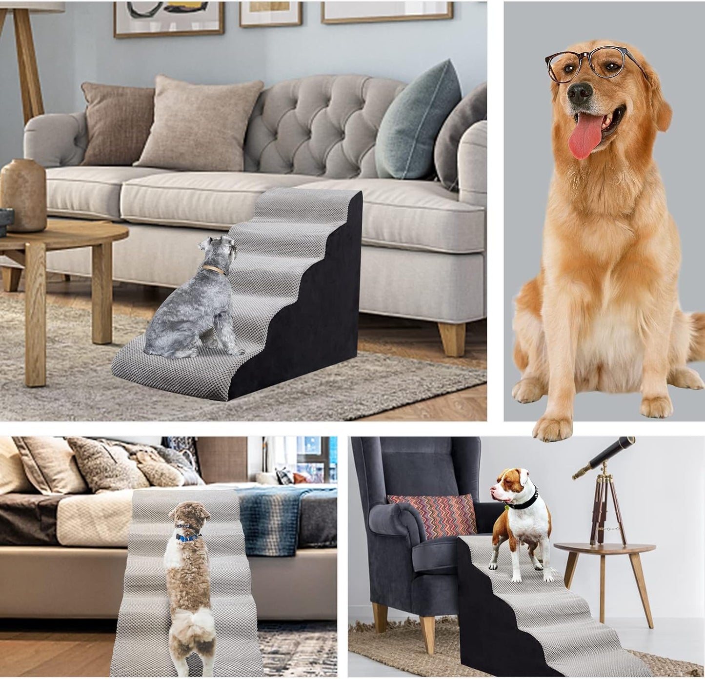 Dog Steps&Stairs for High Beds 24.4 inches High Up to 24-28 inches Bed, Tall Extra Wide Pet Stairs/Steps for High Bedsides,Non-Slip Dog Ramps for Small Older Dogs/Cats(Grey)