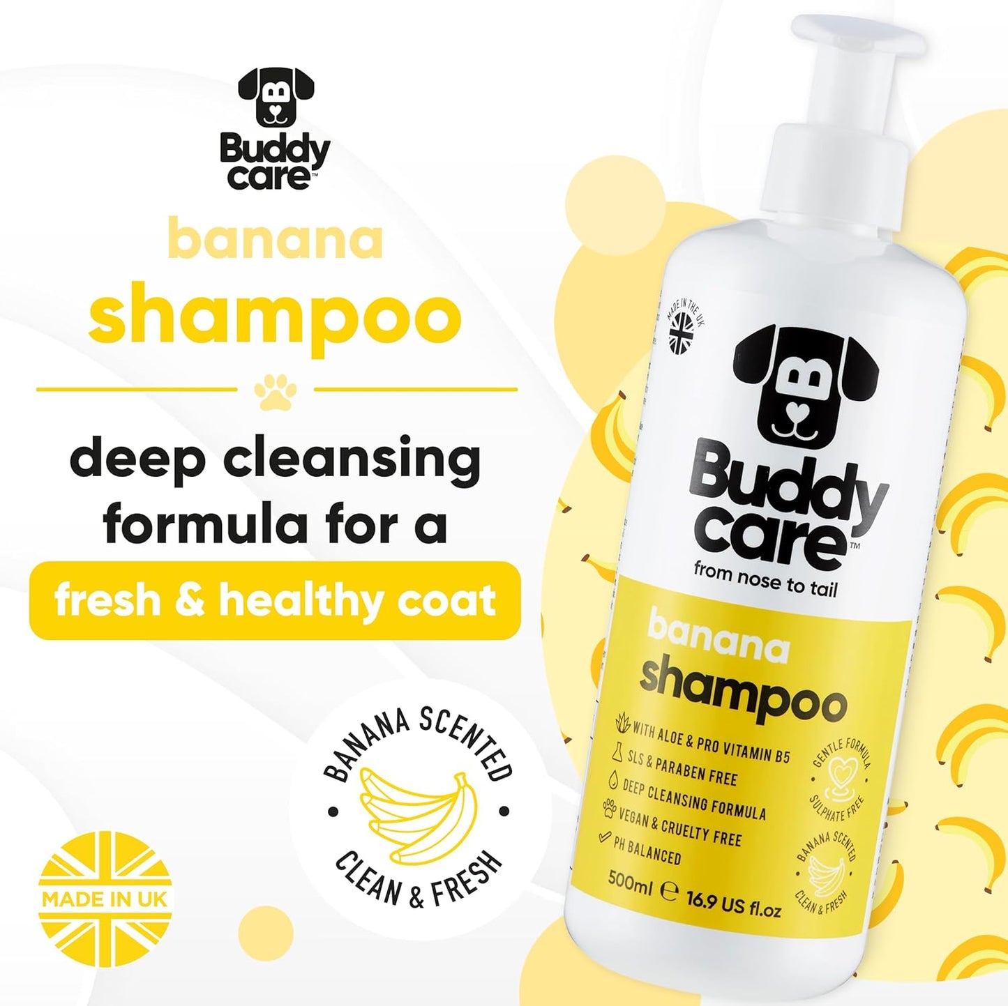 Banana Dog Shampoo & Conditioner by Buddycare | with Aloe Vera and Pro Vitamin B5 (50.72oz)