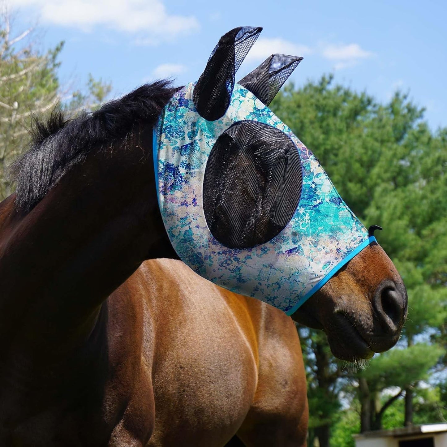 Harrison Howard Super Comfort Stretchy Fitting Horse Fly Mask with UV Protection Soft on Skin with Breathability Pastel Mix Pony
