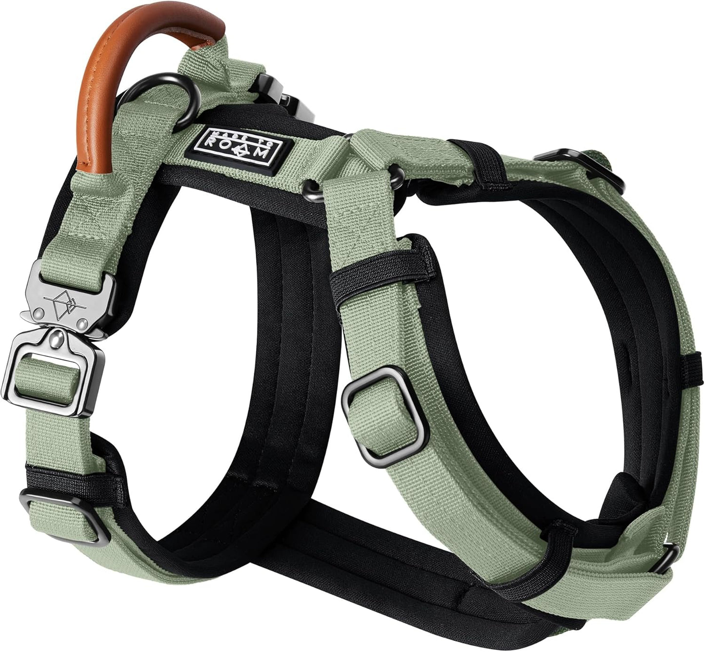 MADE TO ROAM Premium Explorer Harness - Y-Shaped Dog Harness with Adjustable Durable Nylon, Soft Padding, Metal Buckles and Leather Handle for Small, Medium, Large Dogs (Washington Rain, Size 6)