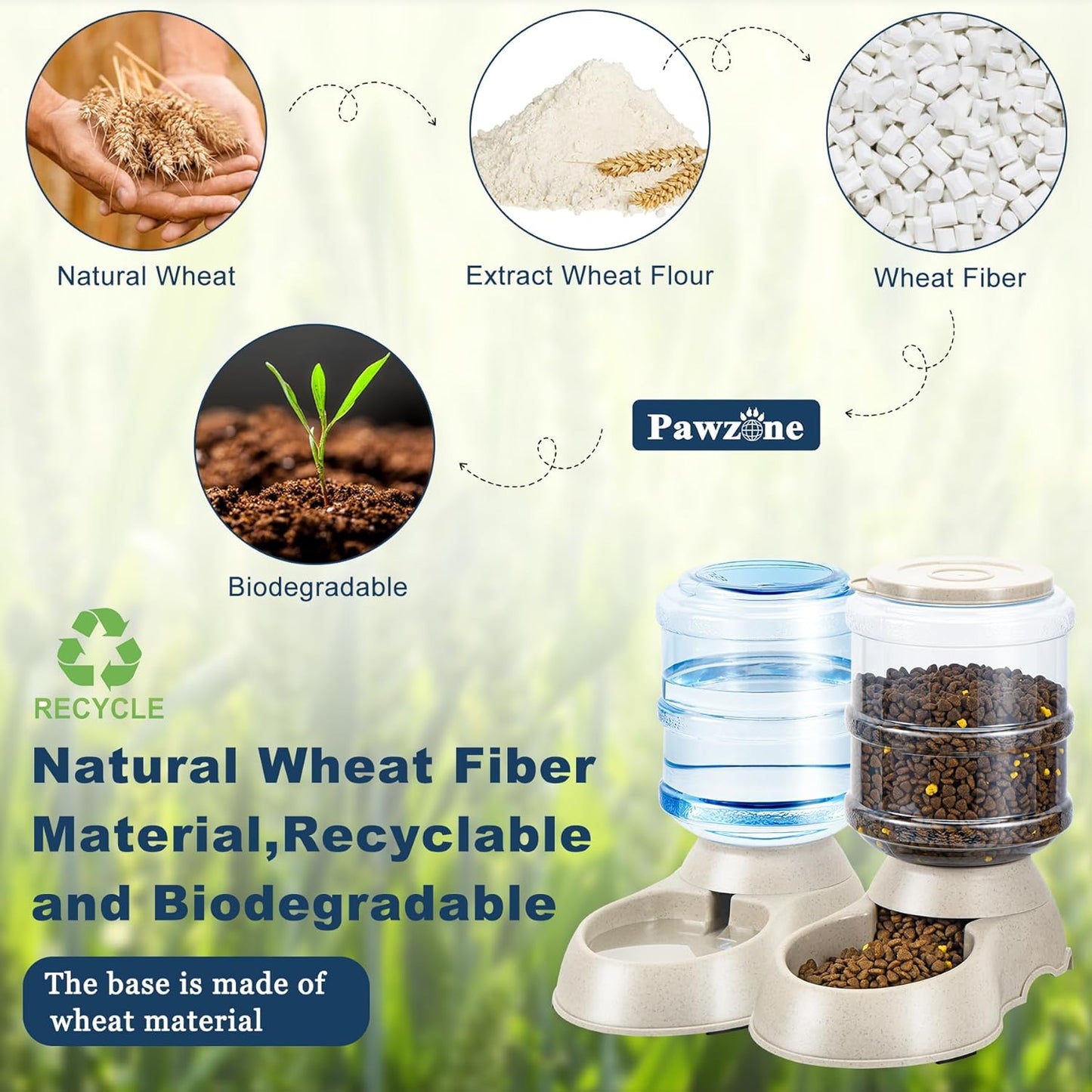 2 Pack Automatic Cat Feeder and Water Dispenser in Set Pet Food Bowl for Small Medium Dog Pets Puppy Kitten Big Capacity 1 Gallon x 2 (Cream)