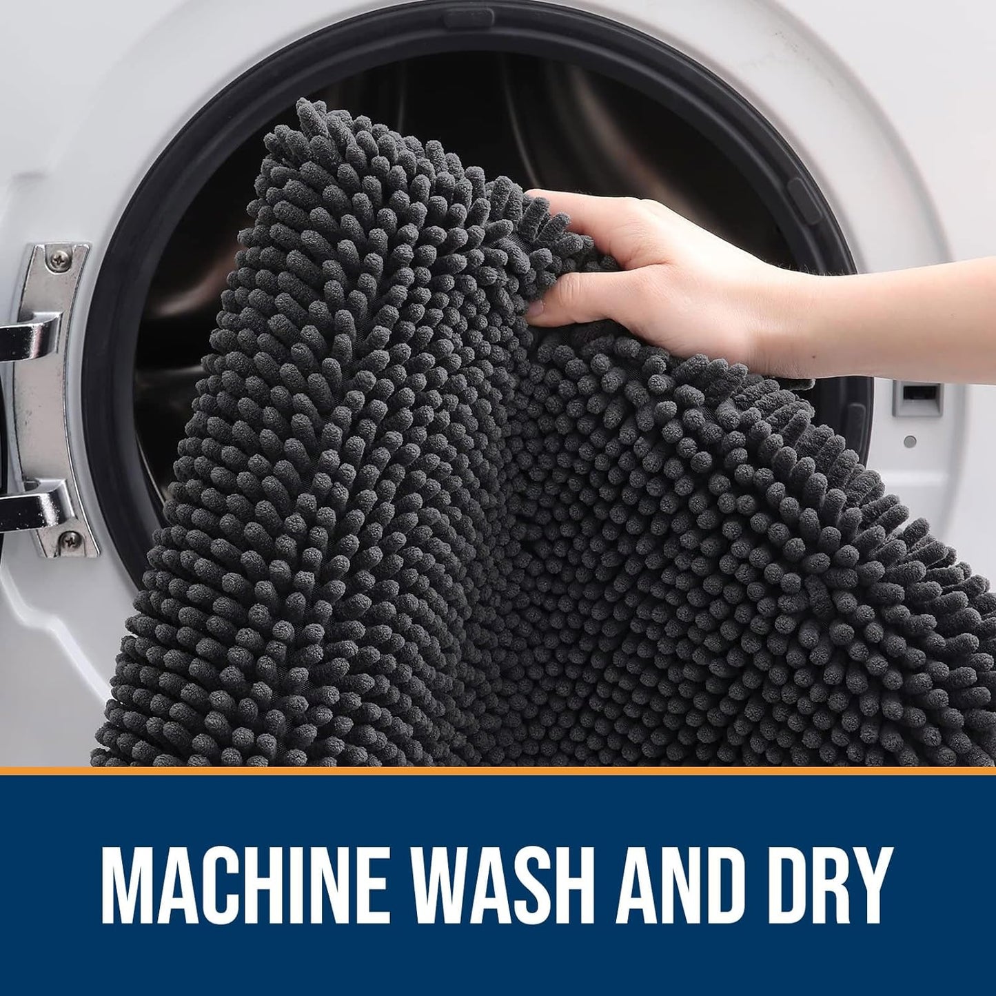 OLANLY Dog Door Mat for Muddy Paws 45x27, Absorbs Moisture and Dirt, Absorbent Non-Slip Washable Doormat, Quick Dry Chenille Mud Mat for Dogs, Entry Indoor Entryway Carpet for Inside Floor, Dark Grey