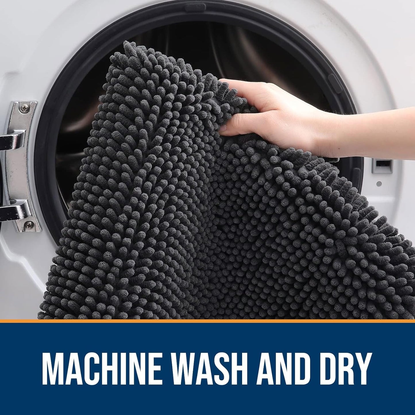 OLANLY Dog Door Mat for Muddy Paws 47x20, Absorbs Moisture and Dirt, Absorbent Non-Slip Washable Doormat, Quick Dry Chenille Mud Mat for Dogs, Entry Indoor Entryway Carpet for Inside Floor, Dark Grey