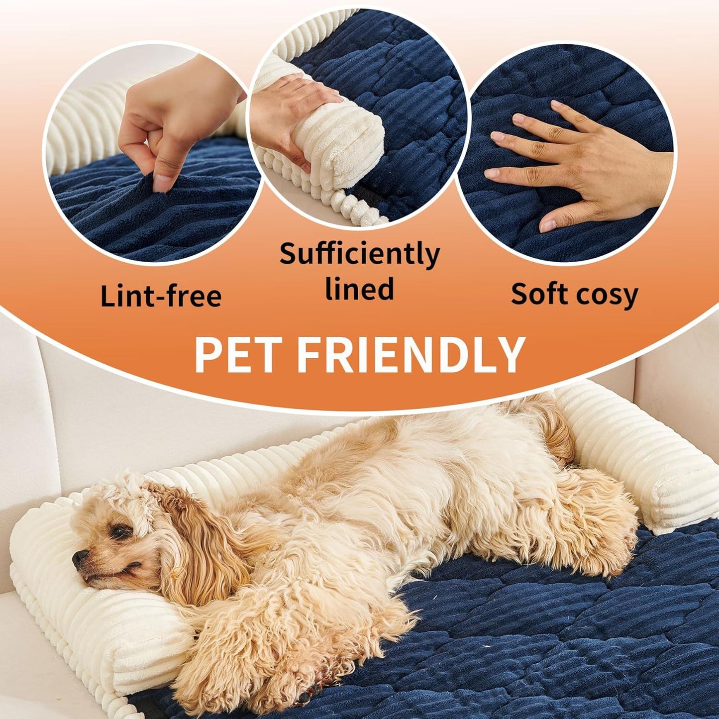 HAOMAIJIA Dog Couch Bed for Small Dogs, Non Slip Pet Couch Covers for Sofa Thick Soft Washable Dog Couch Cover Protector All Seasons Universal Dogs and Cats Bed Mat (Navy Blue, Small)