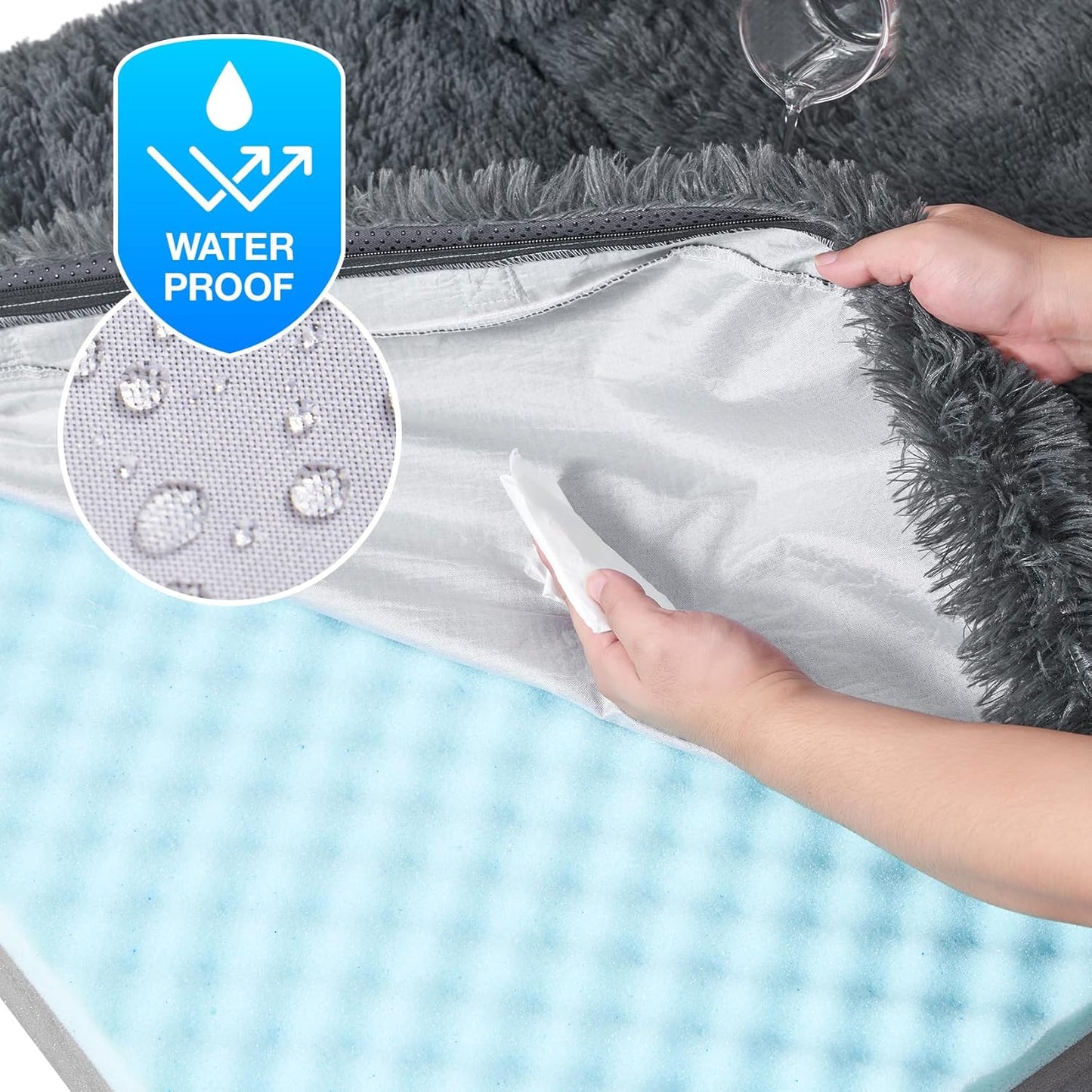 EHEYCIGA Foldable Human Dog Bed, Orthopedic Memory Foam Human Sized Dog Bed, Waterproof Pet Bed for People, Faux Fur Pet Couch for Adult, Dark Grey, 72"x44"x11"