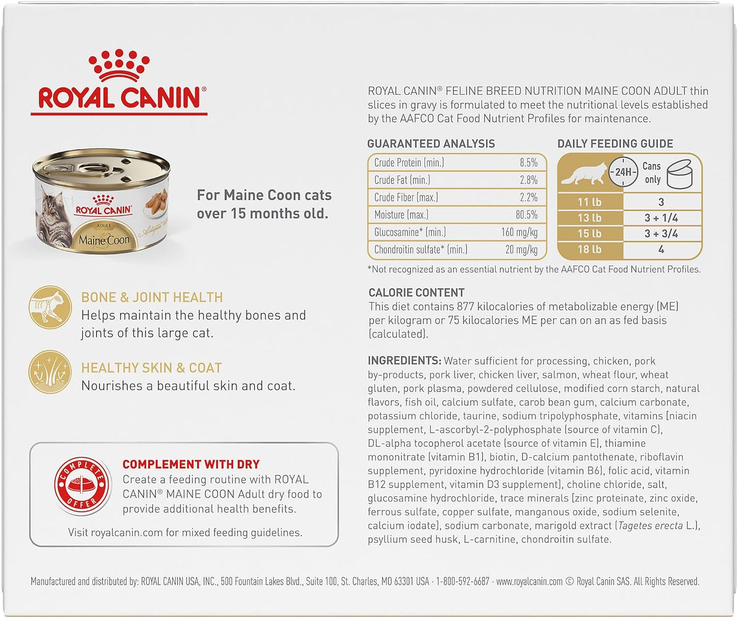 Royal Canin Maine Coon Adult Breed Specific Cat Food Thin Slices in Gravy, 3 oz can (6-Pack)