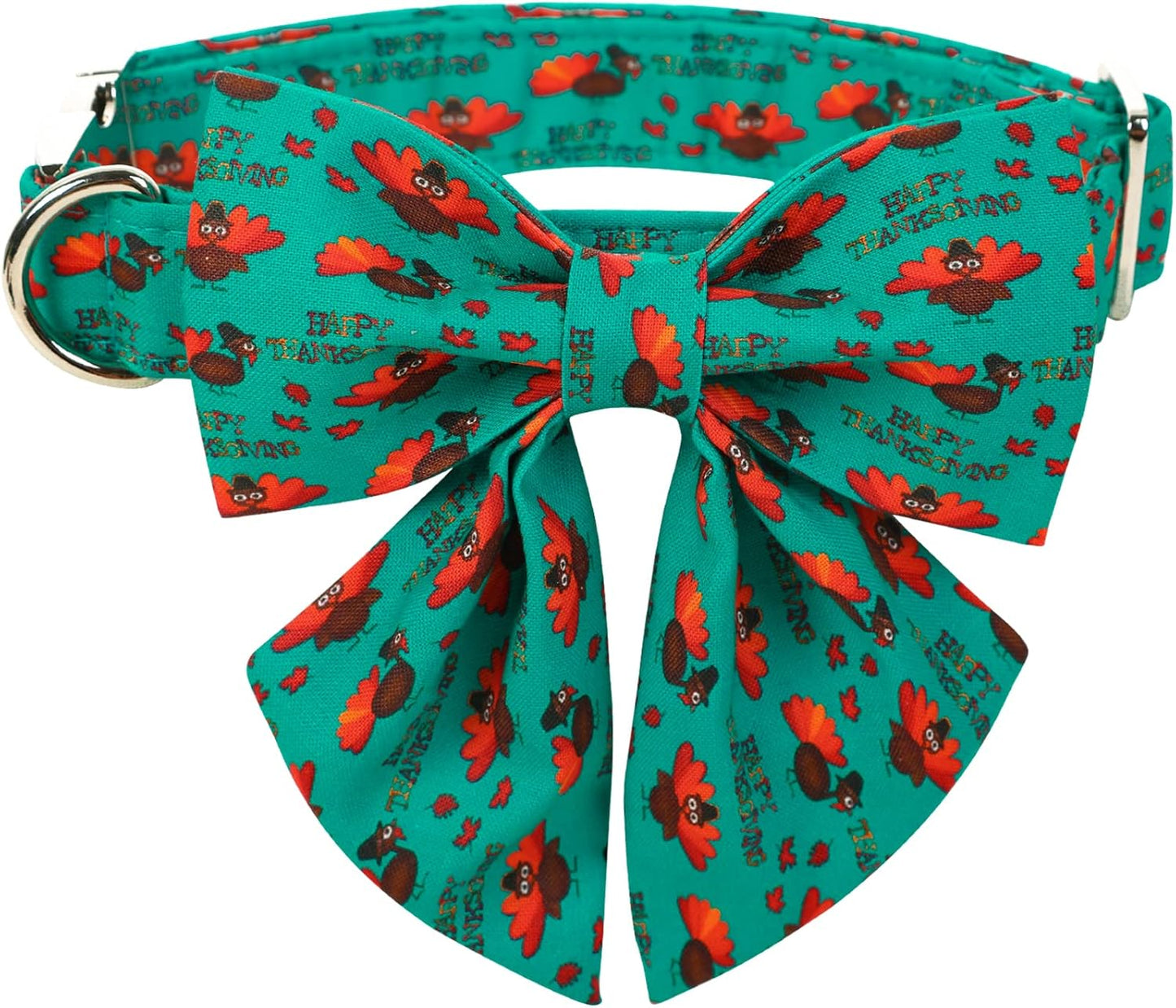 Lionet Paws Thanksgiving Day Dog Collar with Bowtie, Dog Sailor Bow Collar with Metal Buckle for Dogs, Adjustable Comfortable Dog Collar Girl Gift, M, Neck 13.5-22 in