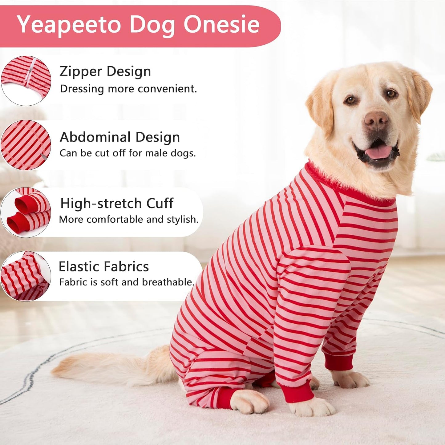 Yeapeeto Dog Onesie Surgery Recovery Suit for Large Medium Bodysuit Dogs Pajamas PJS Full Body for Shedding, Prevent Licking, Wound Protection, Cone Alternative… (Red Pink, 5XL)