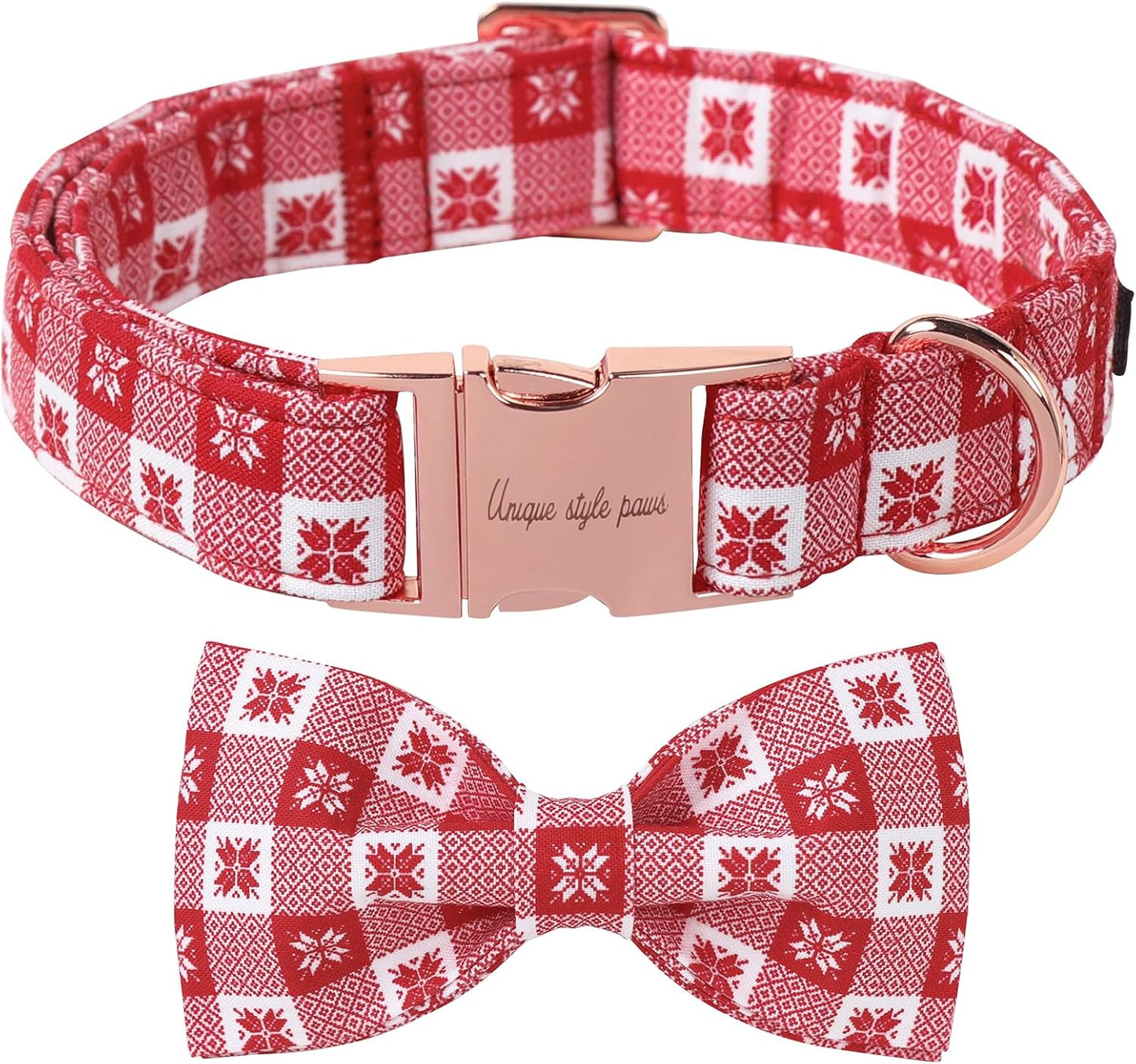 Unique Style Paws Christmas Day Dog Collar with Bow Christmas Red Papercut Cotton Puppy Collars for Small Medium Large Dogs