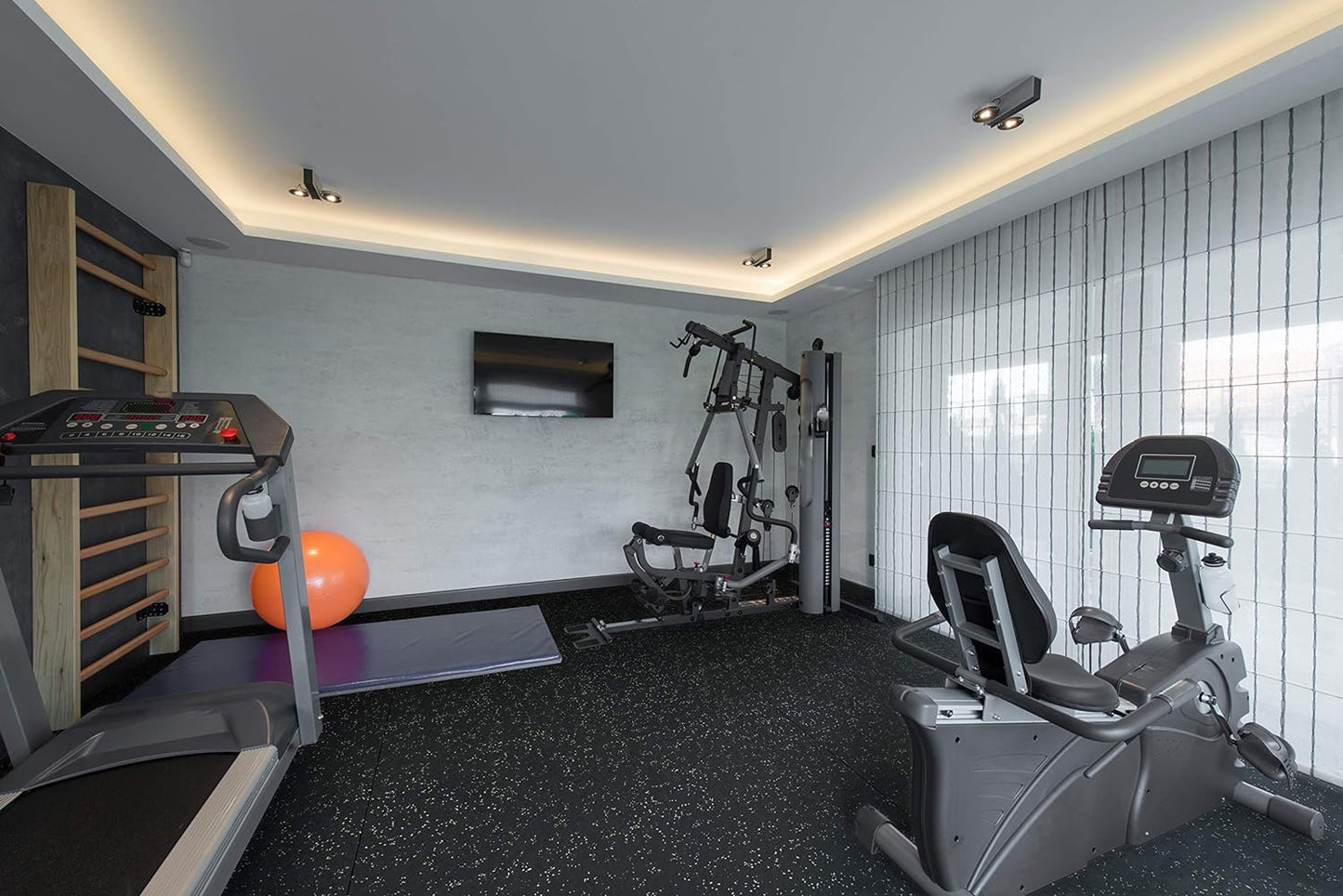 Playsafer Genaflex Rubber Gym Floor Mat, Heavy Duty Commercial Protective Gym Flooring Roll - 8mm Thick (10% Blue, 4' X 4')