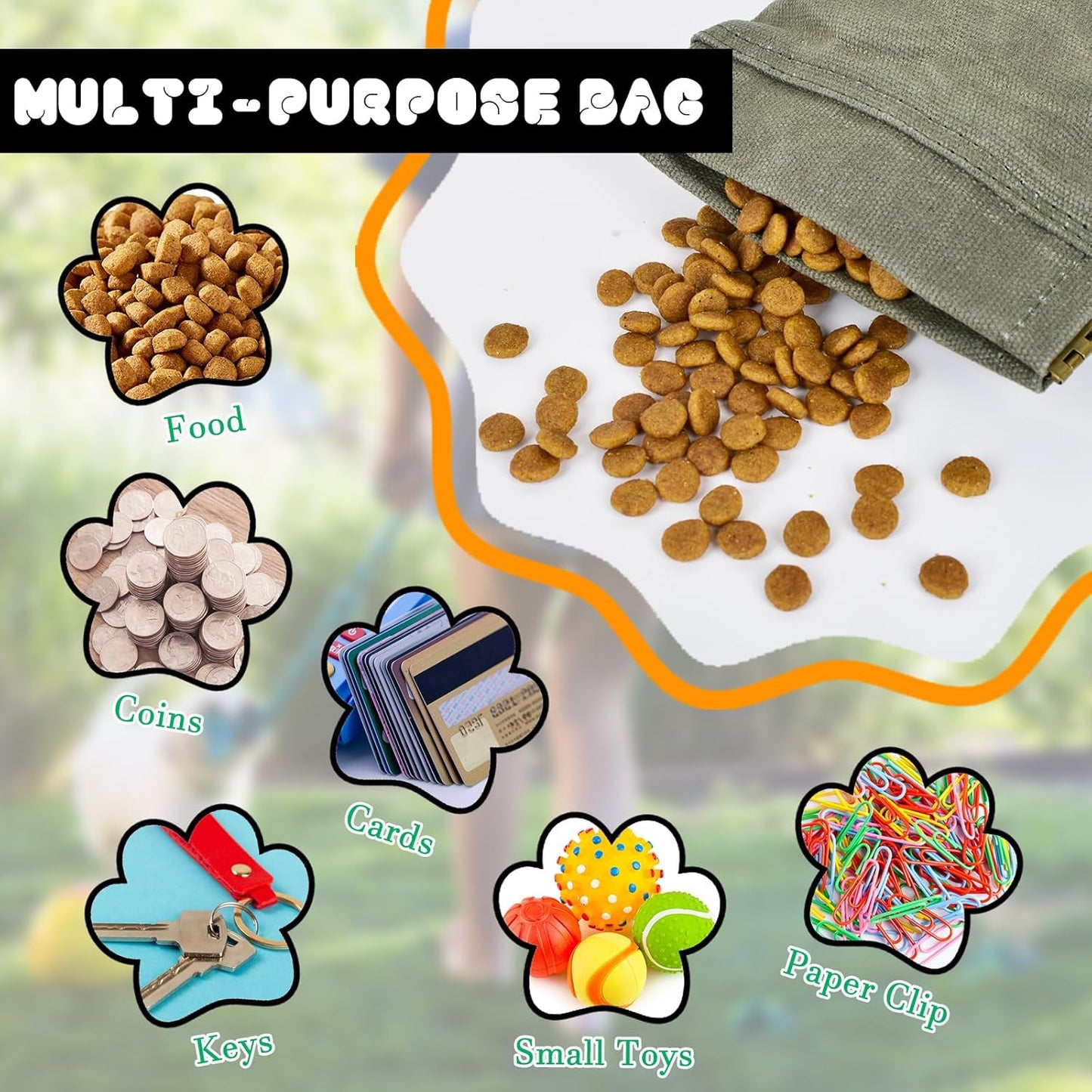 CONLI Dog Treat Pouch Portable Treat Pouches for Pet Training, Dog Training Treat Pouch with Carabiner, Auto Closing Pet Feed Snack Reward Pocket for Pet Travel or Outdoor Use