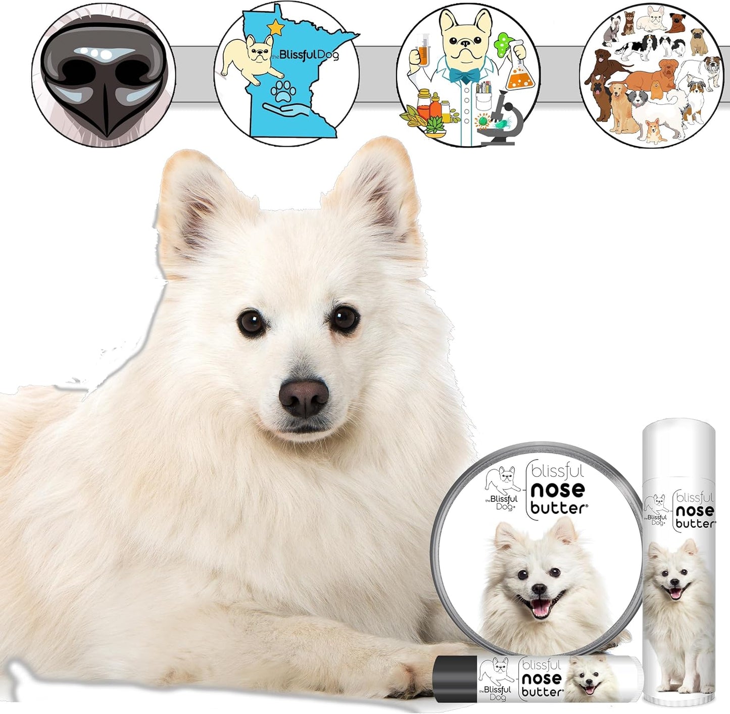 The Blissful Dog American Eskimo Nose Butter for Dry, Cracked Skin, Lick-Safe Dog Nose Balm with Moisturizing Shea Butter, Almond, Olive, and Essential Oils, Pet Supplies, Uncented, 4 oz.
