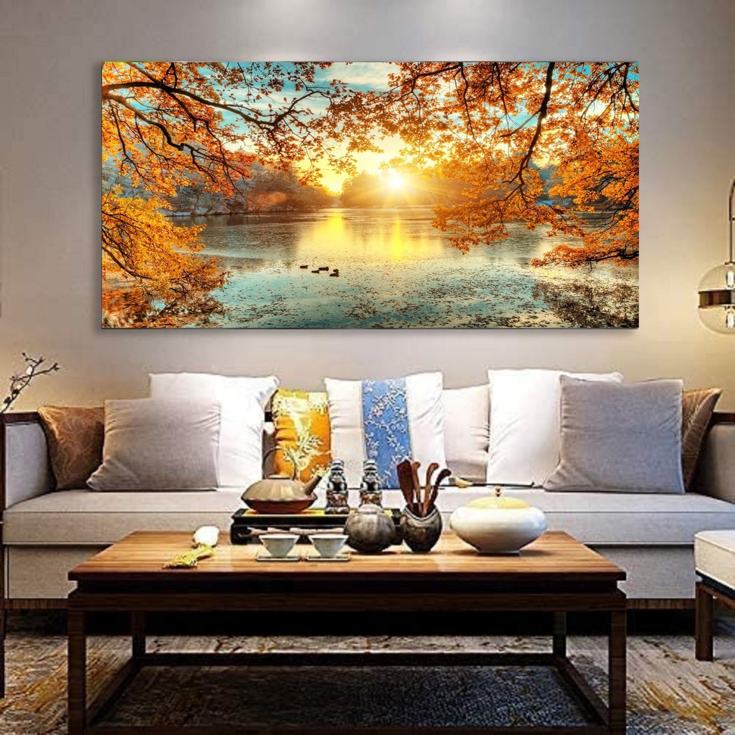 Yxbhhym-Landscape Tree Canvas Wall Art Fall Forest Sunset Wall Decor Poster Lake Water Pictures for bedroom wall décor Natural Scenery Paintings Artwork Large Living Room Decor Home Office Decoration