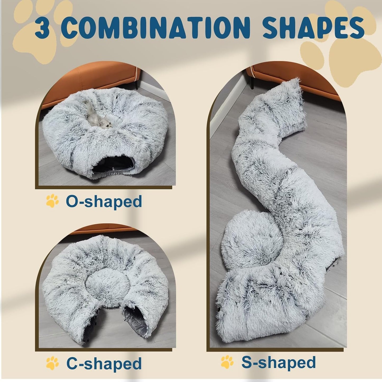 Cat Tunnels for Indoor Cats, Plush Cat Tunnel Bed, Cat Playing Donut Bed, Multifunctional Cat Toys for Relaxing