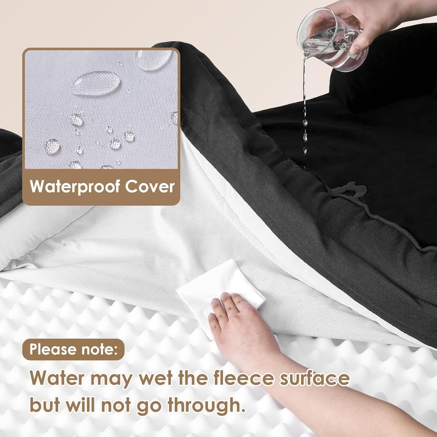 EHEYCIGA Orthopedic XL Dog Beds, Waterproof Memory Foam Dog Bed for Extra Large Dogs, Non-Slip Bottom and Egg-Crate Foam Big Pet Couch Bed with Washable Removable Cover, Black