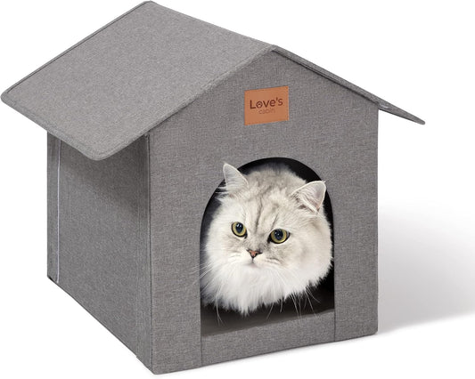 Love's cabin Outdoor Cat House Weatherproof, Insulated Feral Cat House Outdoor for Winter, Waterproof Outside House for Indoor Cats, Shelter with Removable Soft Cushion,Grey