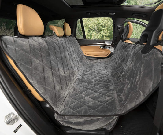 Plush Paws Products Velvet Rear Car Seat Protector w/Hammock | Washable & Waterproof Back Seat Dog Cover for Car, Truck, & SUV | Nonslip, Tear Resistant Pet Seat Cover | X-Large London Grey