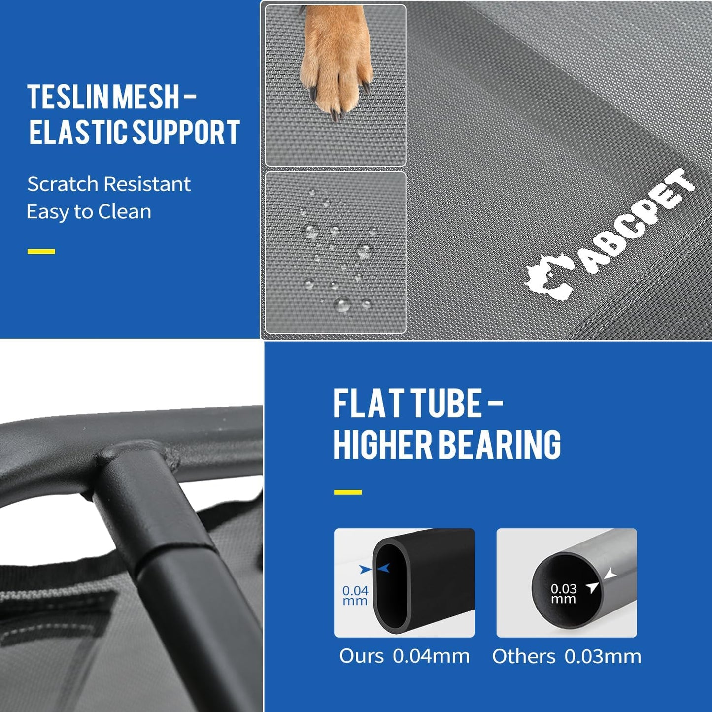 Cooling Elevated Dog Bed, Raised Outdoor Dog Bed Waterproof Pet Beds Cots Stable and Easy Assembly, Teslin Fabric with 1.2mm Thick Iron Frame, Breathable, Ultra-Sturdy，Grey,32 * 25.2 * 7.1