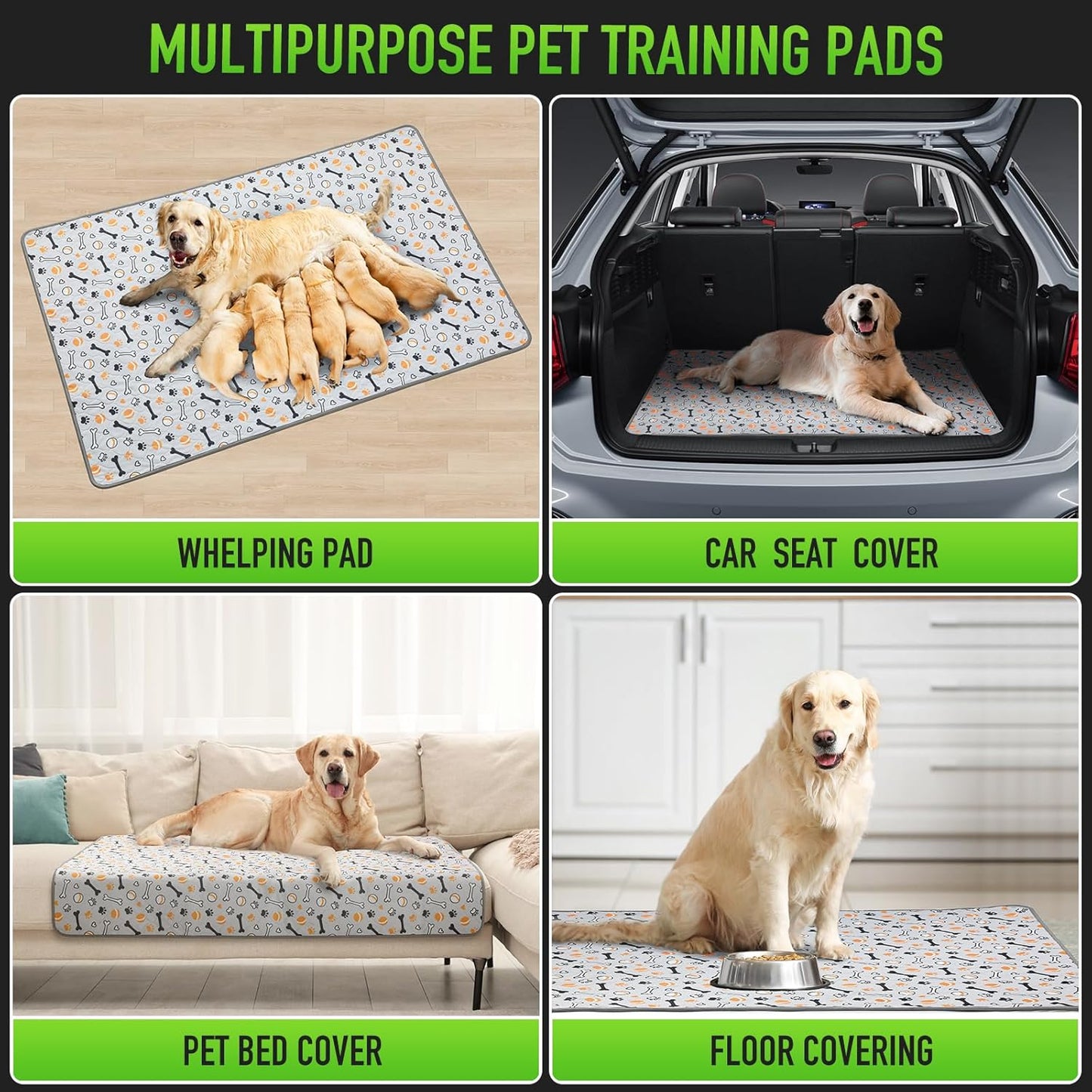 Hompet Washable Pee Pads for Dogs, 45"x27.5", 2-Pack Thick Heavy Absorbency Reusable Pee Pads Prevent Leakage Non-Slip, Pet Training Pads for Puppy Playpen, Crate, Potty, Floor, Bed, Sofa