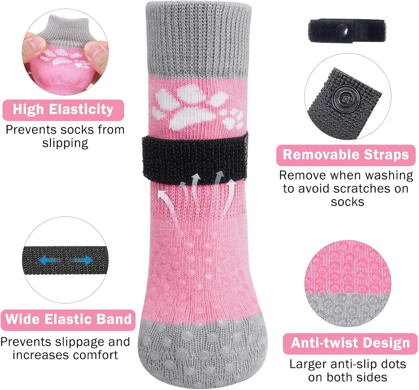 SCENEREAL Anti Slip Dog Sock to Prevent Licking Paws for Hardwood Floors, Boots & Paw Protector Shoes for Hot/Cold Pavement with Grippers, Double Sides Grips for Small Medium Large Senior Dogs, XS