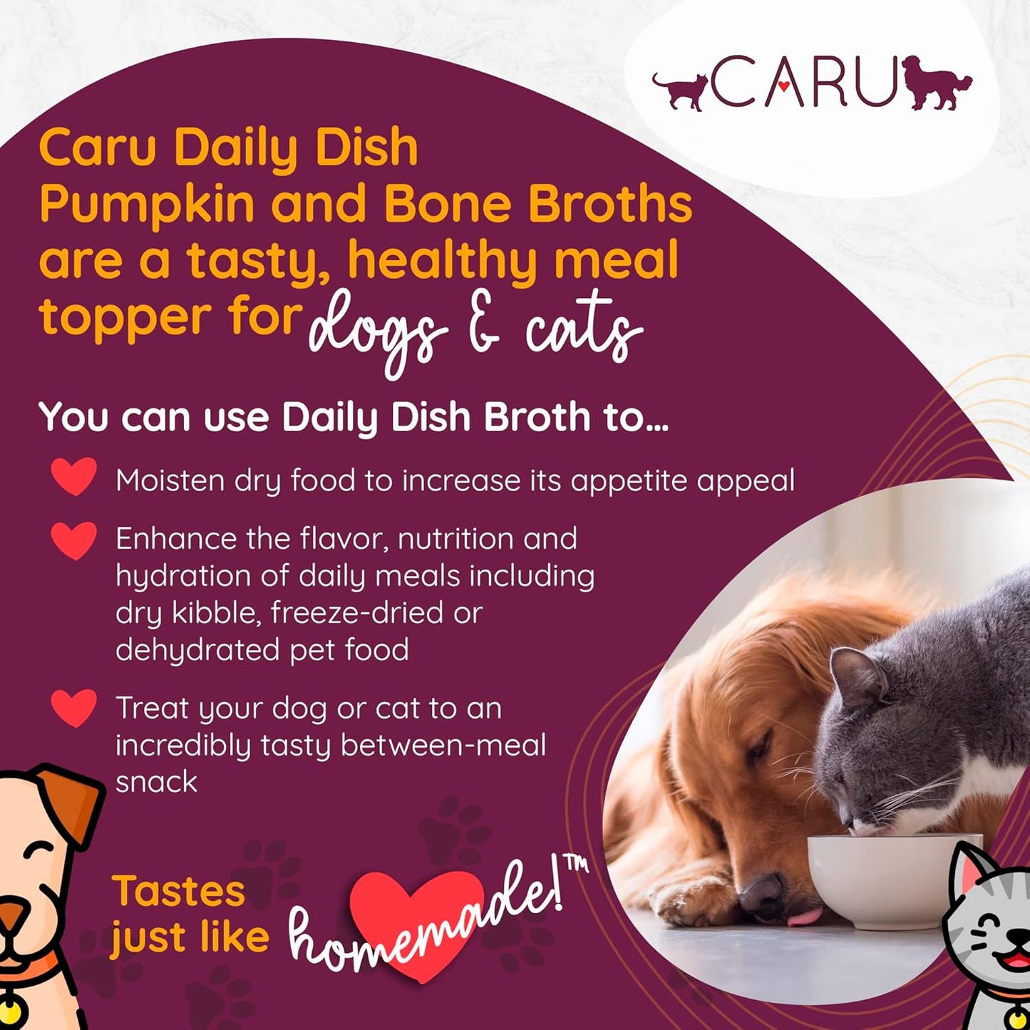 Caru - Daily Dish Chicken Bone Broth Meal Topper for Dogs & Cats - Savory Pour-Over Broth - 3 Pack