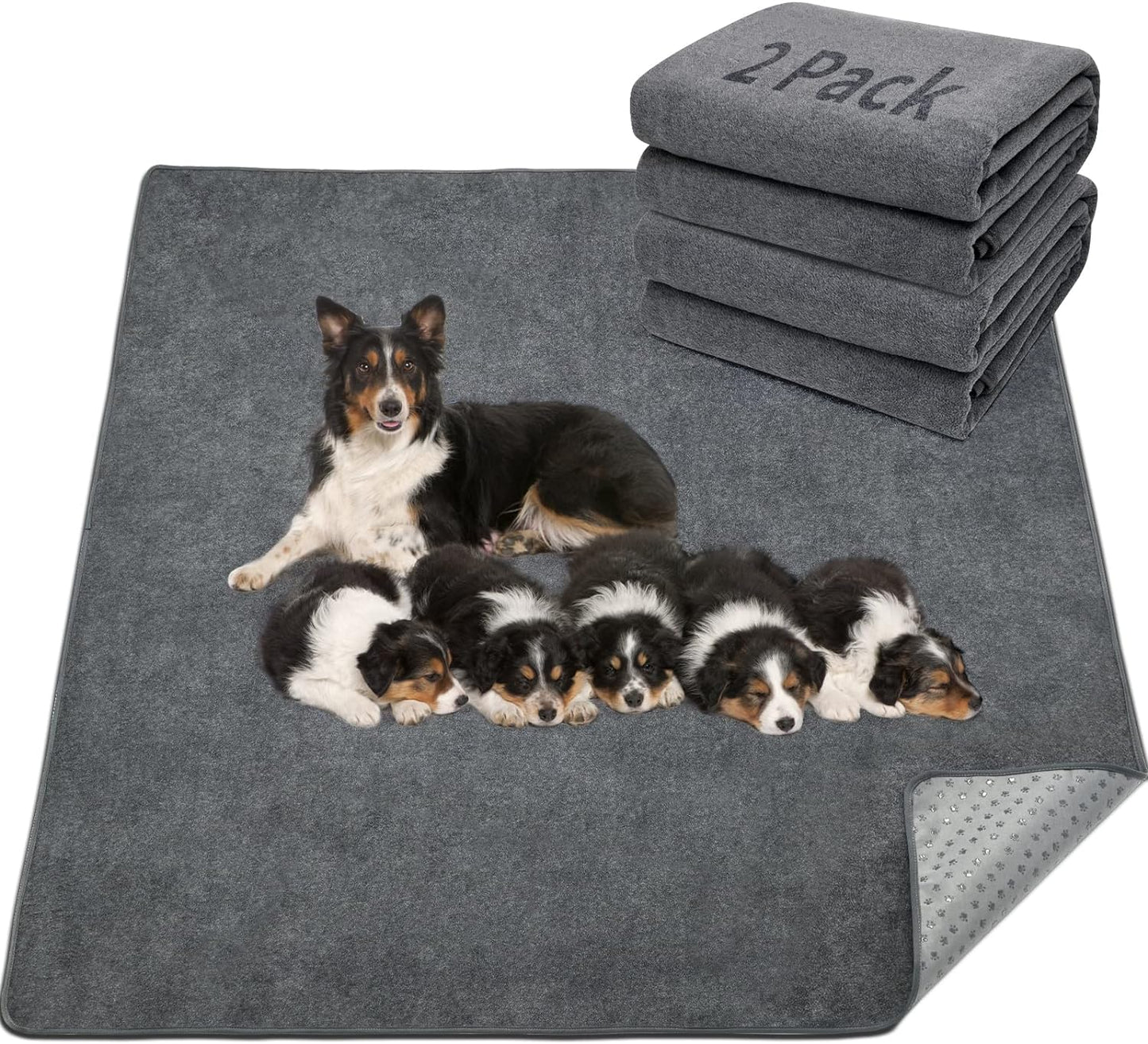 LOOBANI 2 Packs Extra Large Reusable Dog Mat for Floor, Non-Slip Washable Pee Pads for Dogs, Fast Absorbent Pet Whelping Pads, Puppy Playpen Mat for Incontinence, Housebreak, Crate, 36x48in, Gray