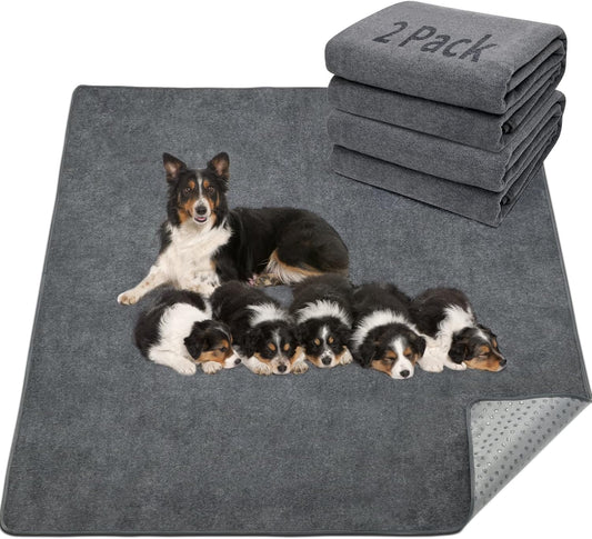 LOOBANI 2 Packs Extra Large Reusable Dog Mat for Floor, Non-Slip Washable Pee Pads for Dogs, Fast Absorbent Pet Whelping Pads, Puppy Playpen Mat for Incontinence, Housebreak, Crate, 72x72in,Gray