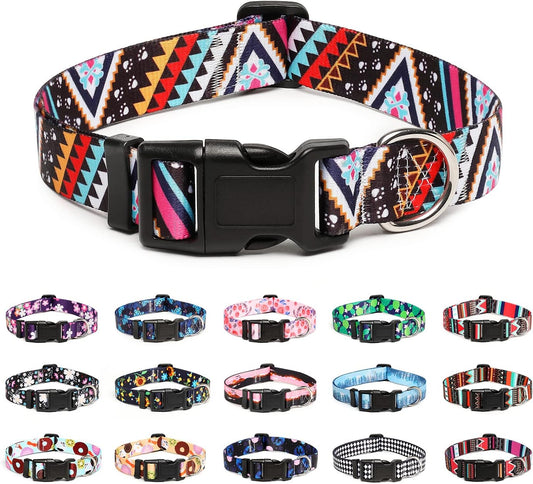 Mercano Adjustable Dog Collar - Special Design Patterns, Soft Nylon Comfortable Durable Pet Collar for Small Medium Large Dogs (XS, Ethnic Pink)