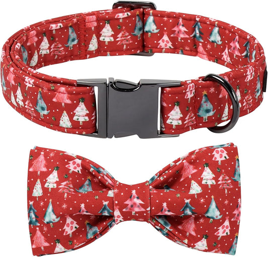 Lionet Paws Christmas Dog Collar with Bow tie,Cute Christmas Tree Red Dog Collar Bow Tie for Dogs and Cats Female, XS, Neck 8-12 inches