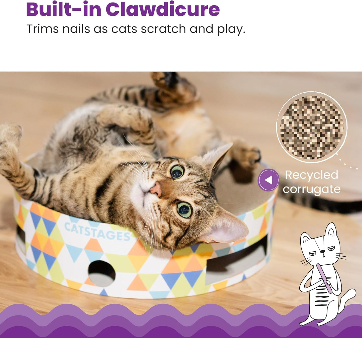Catstages Bowl Track Scratcher Cat Ball-Track Toy, Corrugated Scratch, and Lounger All-in-One, Two Balls Included for Interactive Play, Multicolored