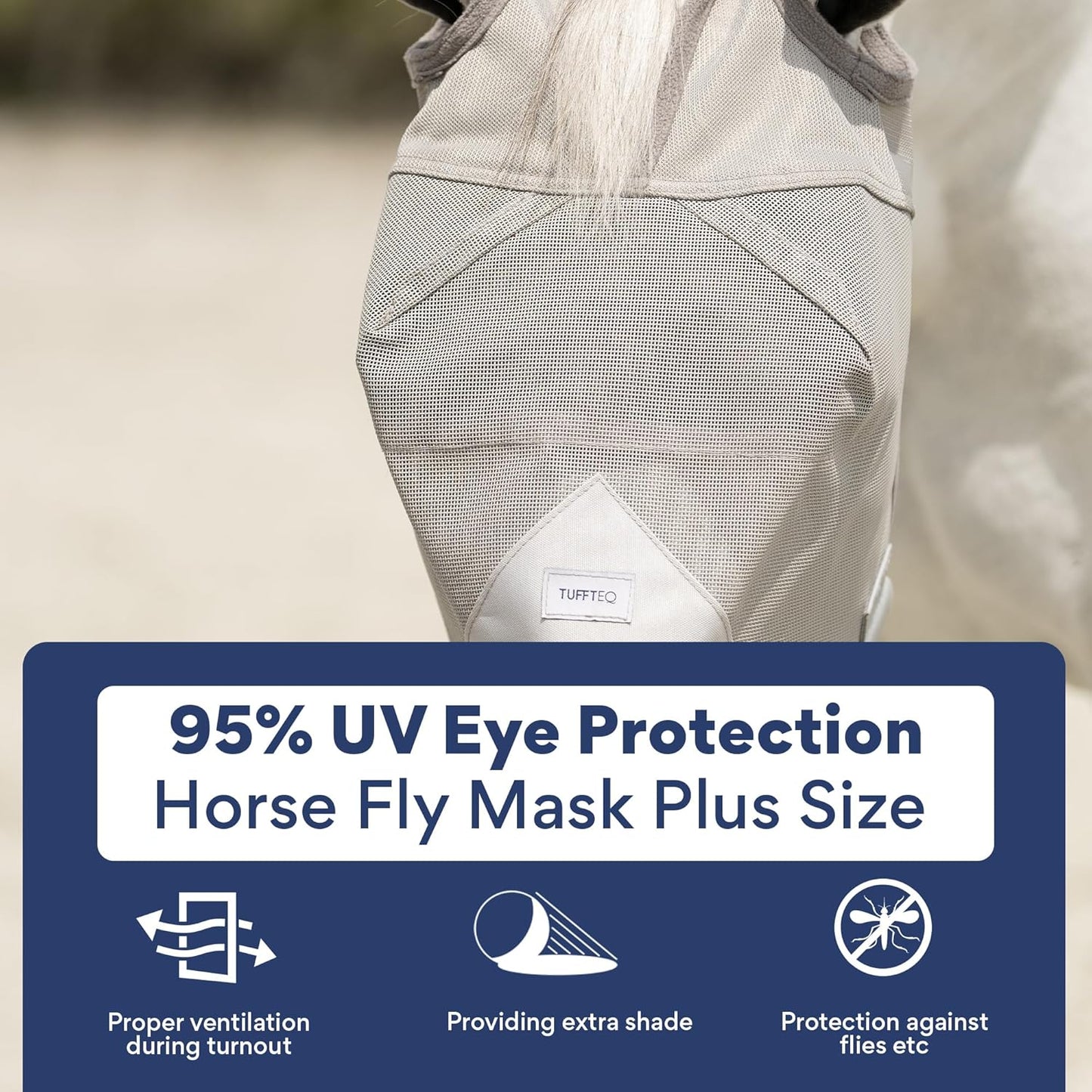 Plus-Size Horse Mask Without Ears | 95% UV Eye Protection | Built-in Visor | Breathable, Lightweight Mask | Adjustable Fit for Comfort Horse (Large Size)