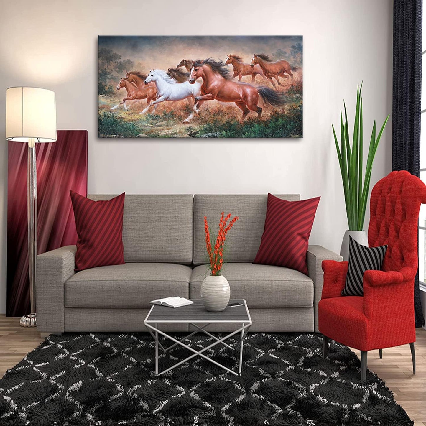 Yxbhhym Large Horse Wall Art Pictures Animal Canvas Prints Eight Running Horses Paintings Posters Horses Artwork for Wall Office Decor Living Room Home Decorations Framed Wall Art -20x40inches