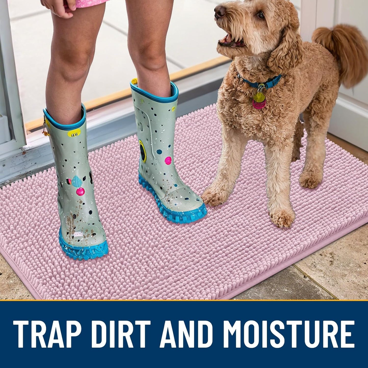 Smiry Dog Door Mat for Muddy Paws 24x16, Absorbs Moisture and Dirt Doormat, Non-Slip Washable Quick Dry Chenille Front Door Mat Indoor Entrance, Entryway Carpet for Inside Floor, Dusty Rose