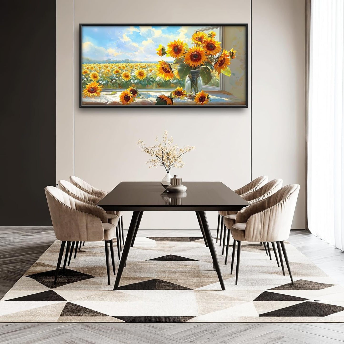 Large Sunflower Wall Art for Living Room, Framed Oversized Flower Field Wall Decor Nature Landscape Canvas Painting Modern Artwork for Living Room Bathroom Bedroom Office Dining Room 60"x30"
