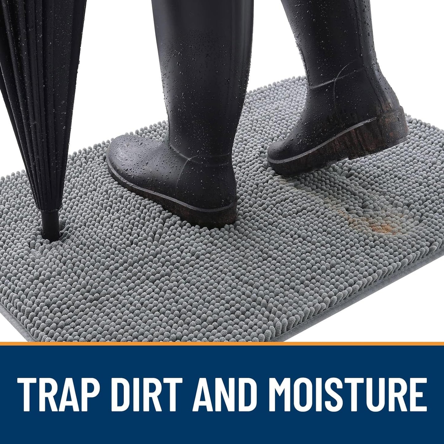 OLANLY Dog Door Mat for Muddy Paws 48x30, Absorbs Moisture and Dirt, Absorbent Non-Slip Washable Doormat, Quick Dry Chenille Mud Mat for Dogs, Entry Indoor Entryway Carpet for Inside Floor, Grey