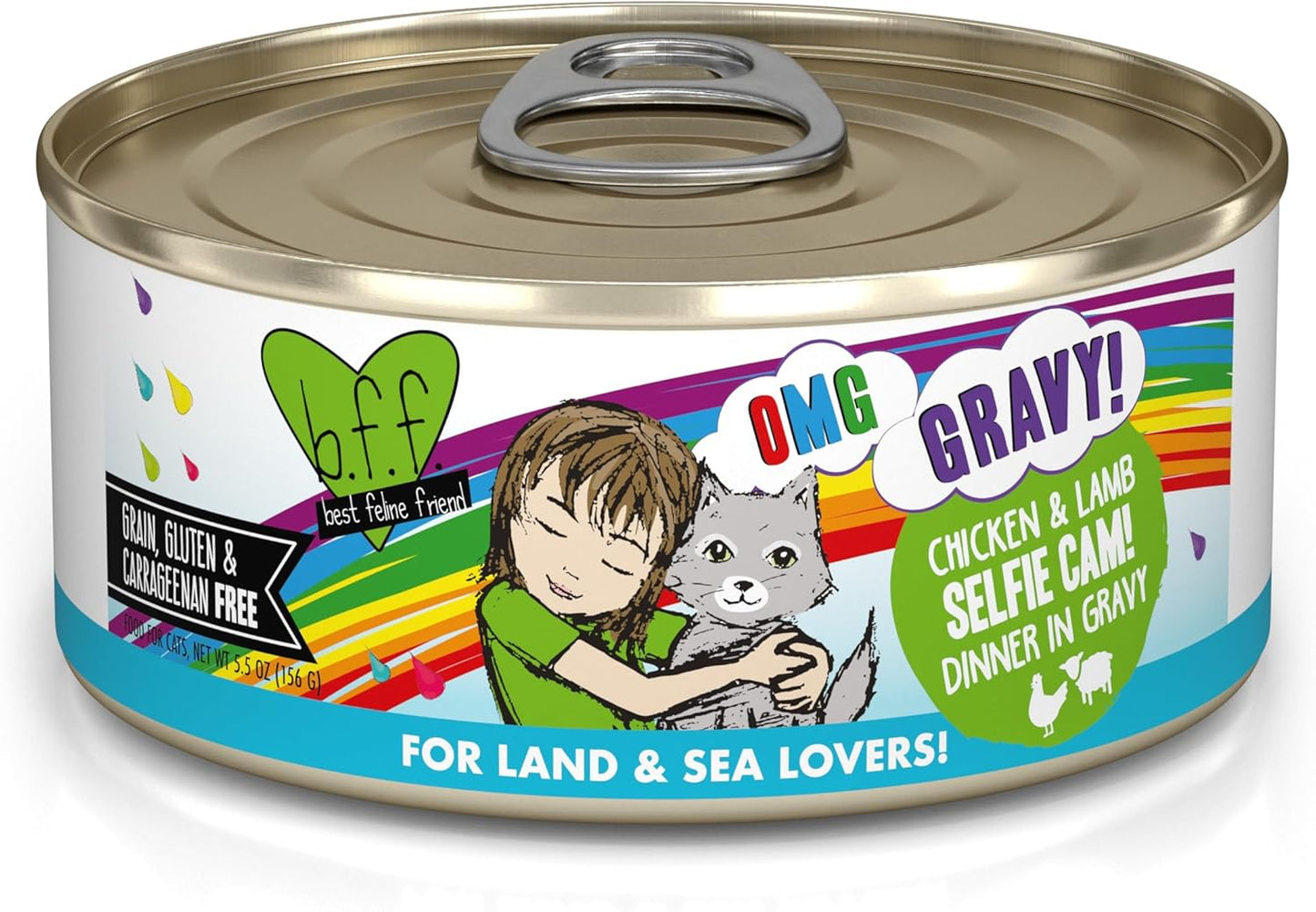 Weruva B.F.F. OMG - Best Feline Friend Oh My Gravy!, Selfie Cam! with Chicken & Lamb in Gravy Cat Food, 5.5oz Can (Pack of 8)