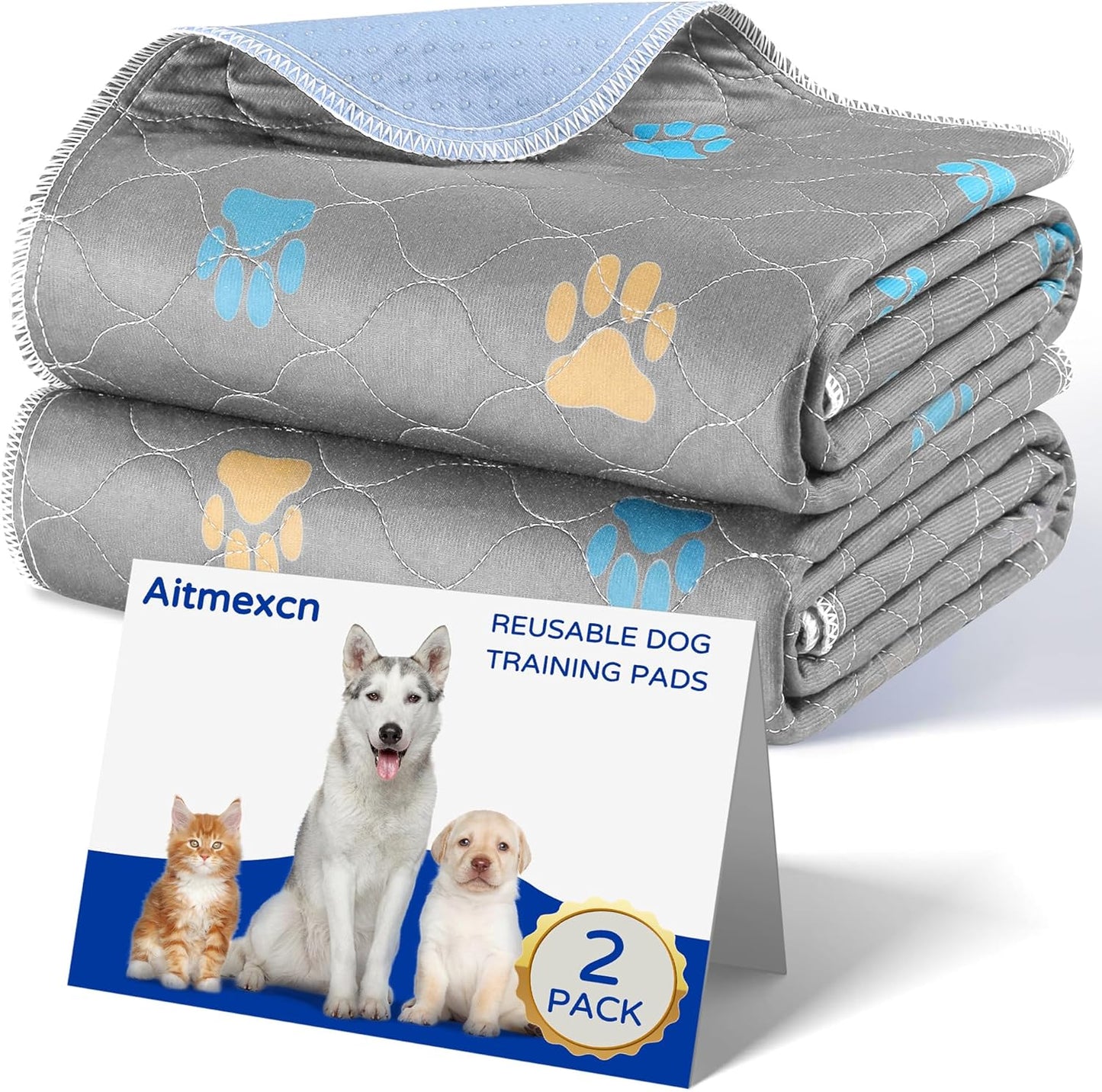 Aitmexcn Washable Puppy Dog Pee Pad, 2PCS 100% Waterproof Whelping Training Mat for Puppy/Senior Dog, Fast Drying Reusable Puppy Pads for Indoor, Outdoor and Car Travel- 32x36'' Llight Gray