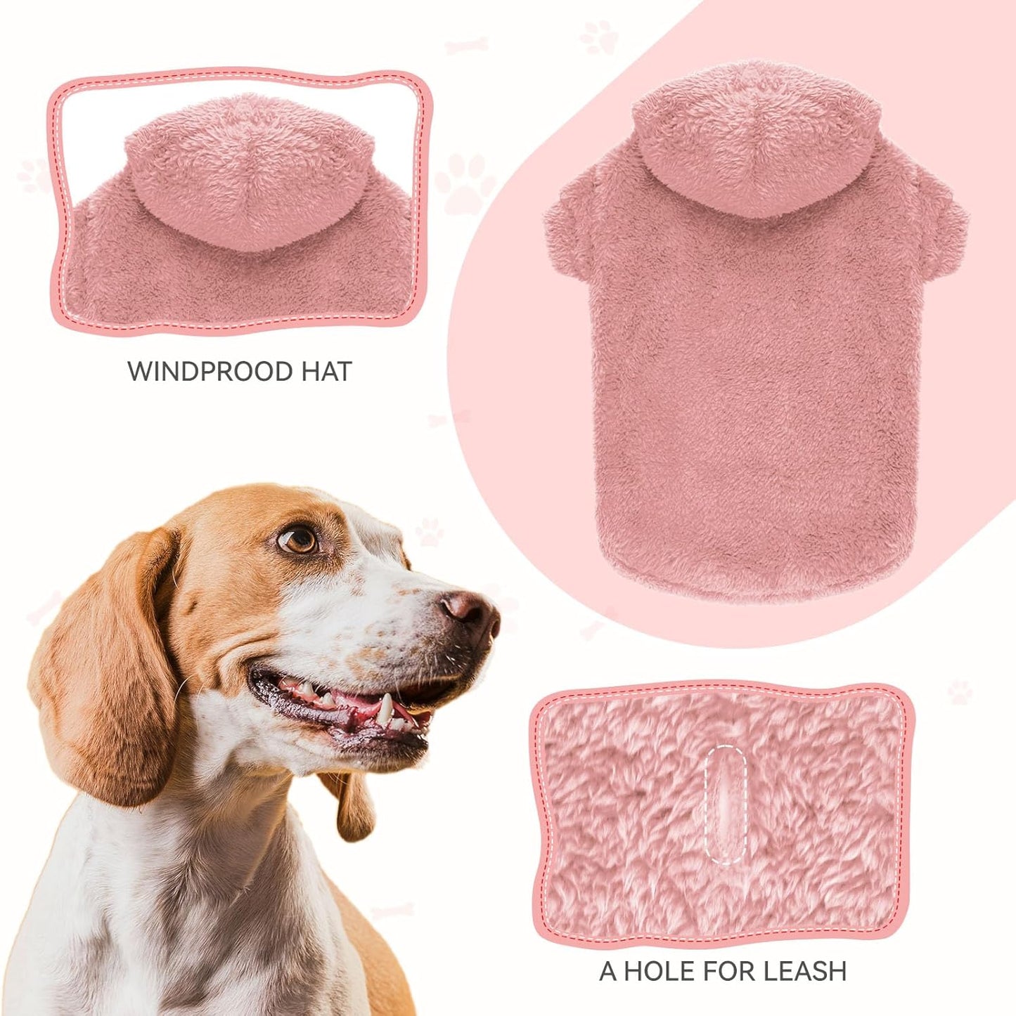 Fuzzy Dog Sweaters for Small Dogs Dog Hoodie Soft Double-Sided Plush Fleece Sweater Clothes Coats Hoodie Sherpa Hooded Sweatshirt(Pink-S)