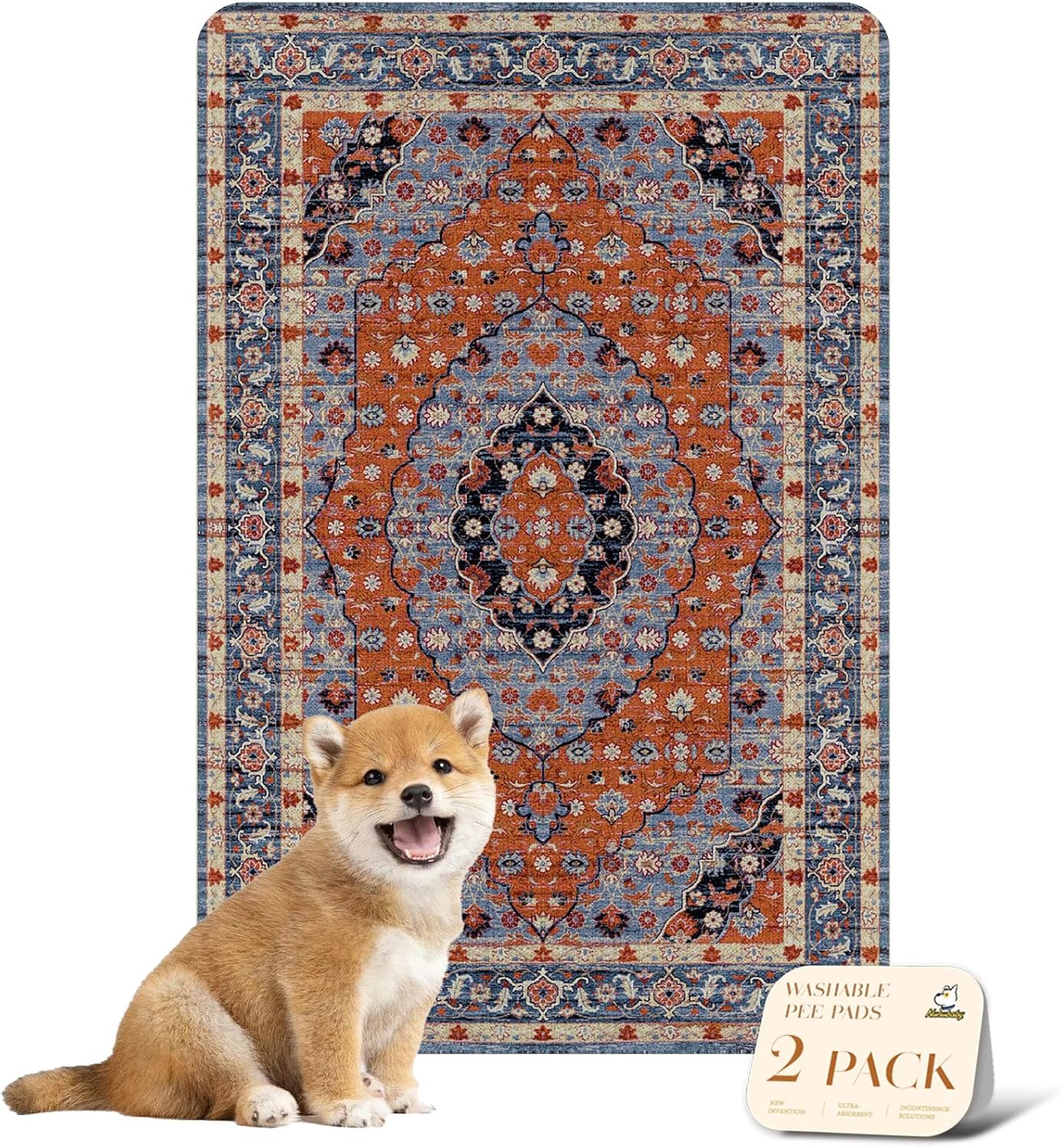 nunubaby Washable Pee Pads for Dogs, Stylish, Non-Slip and Leak-Proof Pee Pads. Reusable Potty Pads for Dogs for Crates and Floors.(Red/Multi, 24" x36")