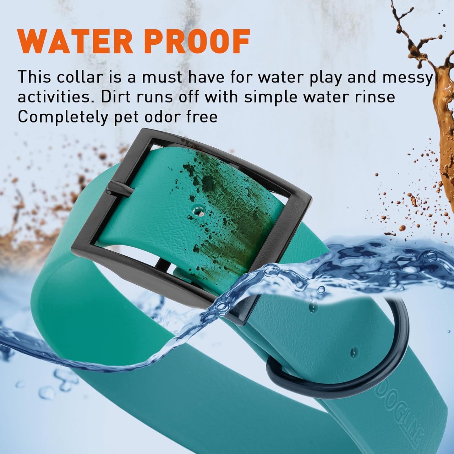 Dogline Biothane Waterproof Dog Collar Strong Coated Nylon Webbing with Black Hardware Odor- Proof for Easy Care Easy to Clean High Performance Fits Small Medium or Large Dogs, Blue Aqua