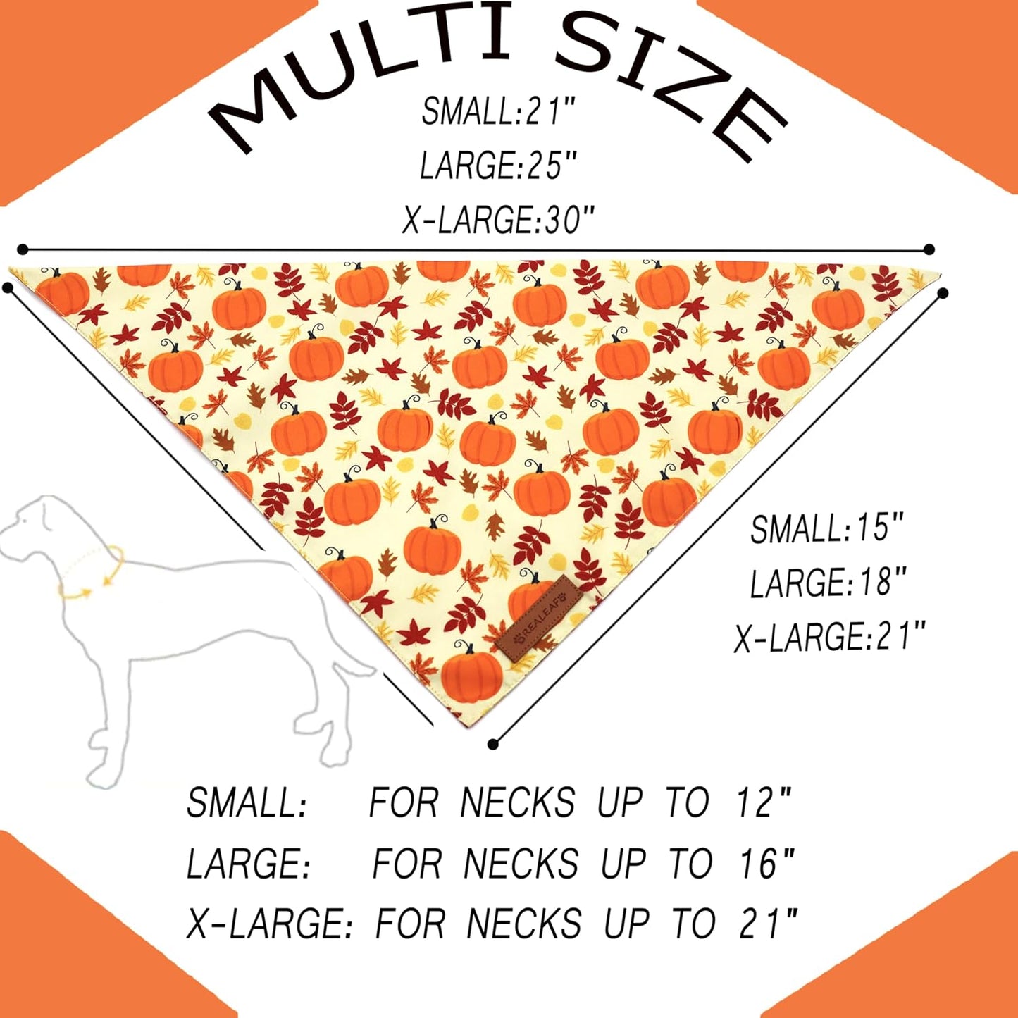 Realeaf Thanksgiving Dog Bandanas 2 Pack, Pumpkins and Happy Thanksgiving Pet Scarf for Boy and Girl, Premium Durable Fabric, Reversible Holiday Bandana for Medium and Large Dogs Pets (Large)