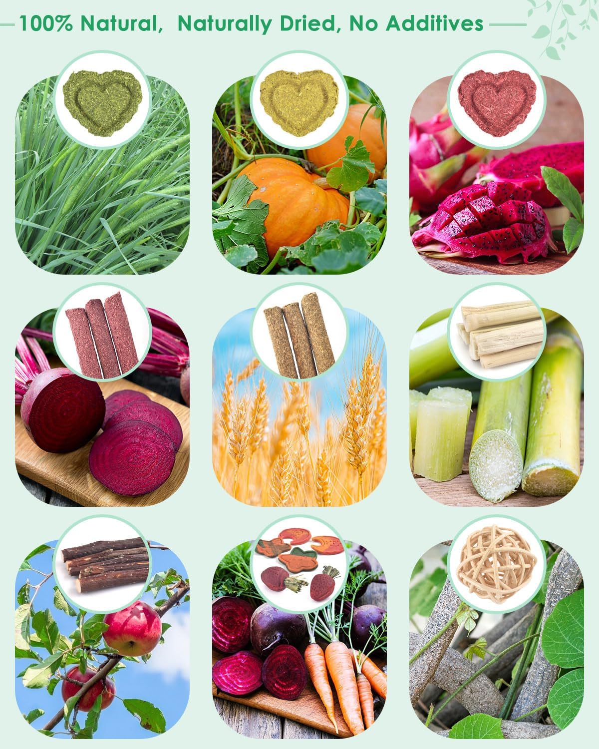 ERKOON 33PCS Bunny Chew Toys for Rabbits Teeth, Natural Rabbit Toys Apple Wood Sticks, Carrot, Timothy Grass Toys for Small Pets, Hamster, Chinchilla, Guinea Pig Dental Care and Treat Teething Toys