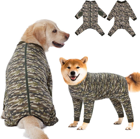 Yeapeeto Dog Onesie Surgery Recovery Suit for Large Medium Bodysuit Dogs Pajamas PJS Full Body for Shedding, Prevent Licking, Wound Protection, Cone Alternative (2XL, Camo)
